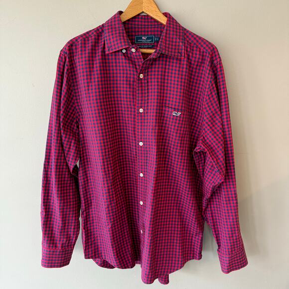 Vineyard Vines Tucker Gingham Classic Fit Button Down Shirt Plaid Red Mens Lrg - Picture 1 of 11